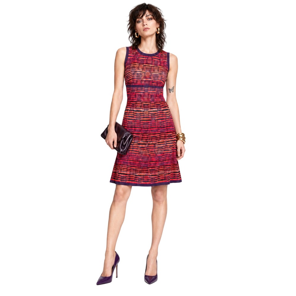 M Missoni Neon Wave Lightshow Dress A-Line 40 Size S 4/6 Purple Orange Vintage